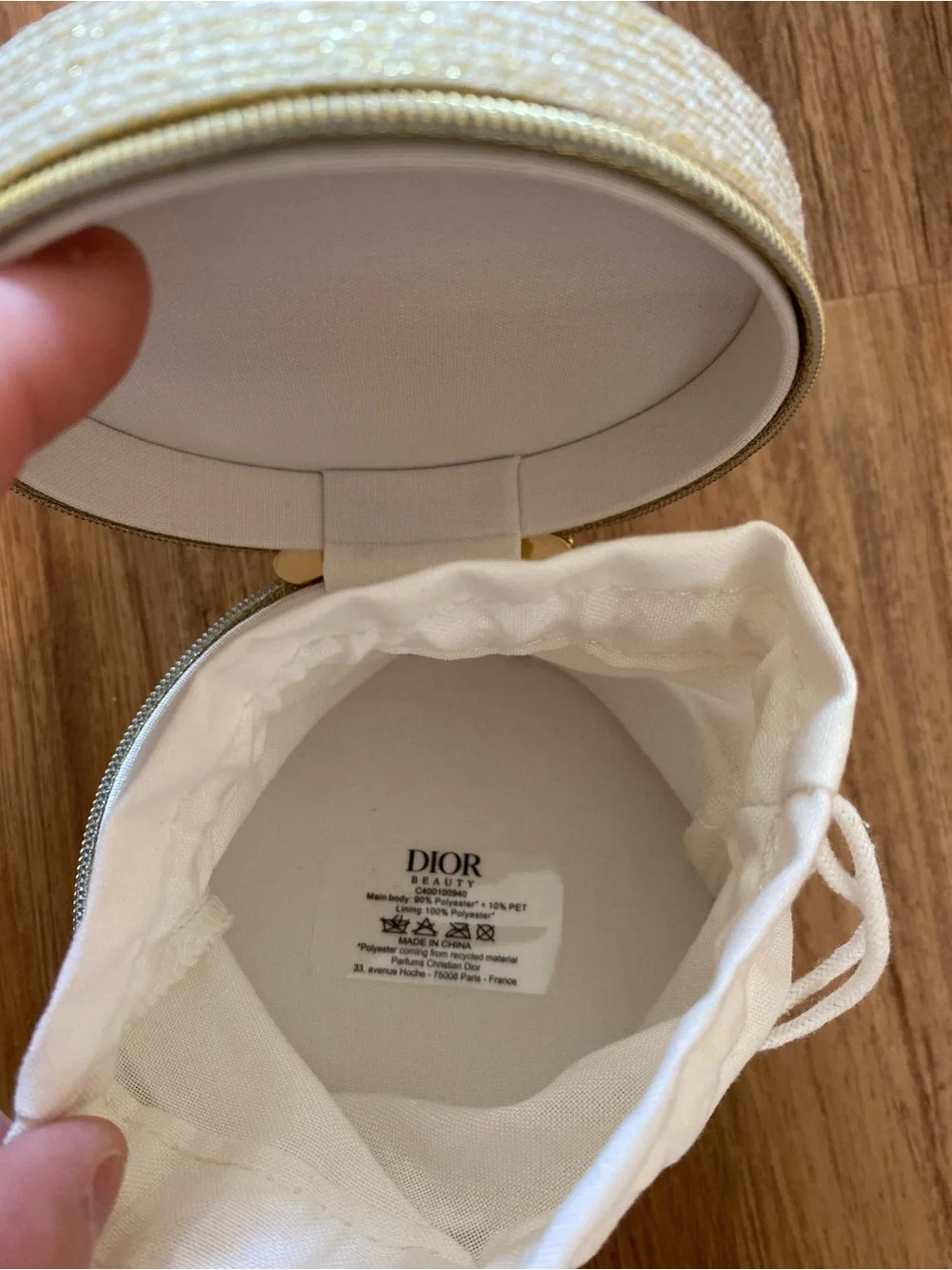Authentic Christian Dior Parfums Gold Woven Round Jewelry Travel Pouch